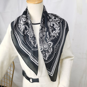 Silky Satin Fashion Cashew Flower Print Bandana Scarf for Women, 70*70cm